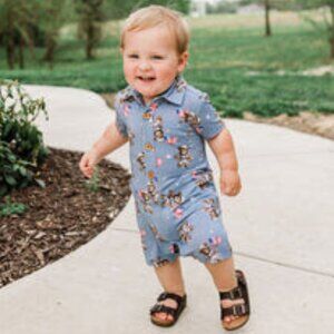 Posh Peanut Neil Teddy Bear Patriotic Space Themed Romper 18-24mo